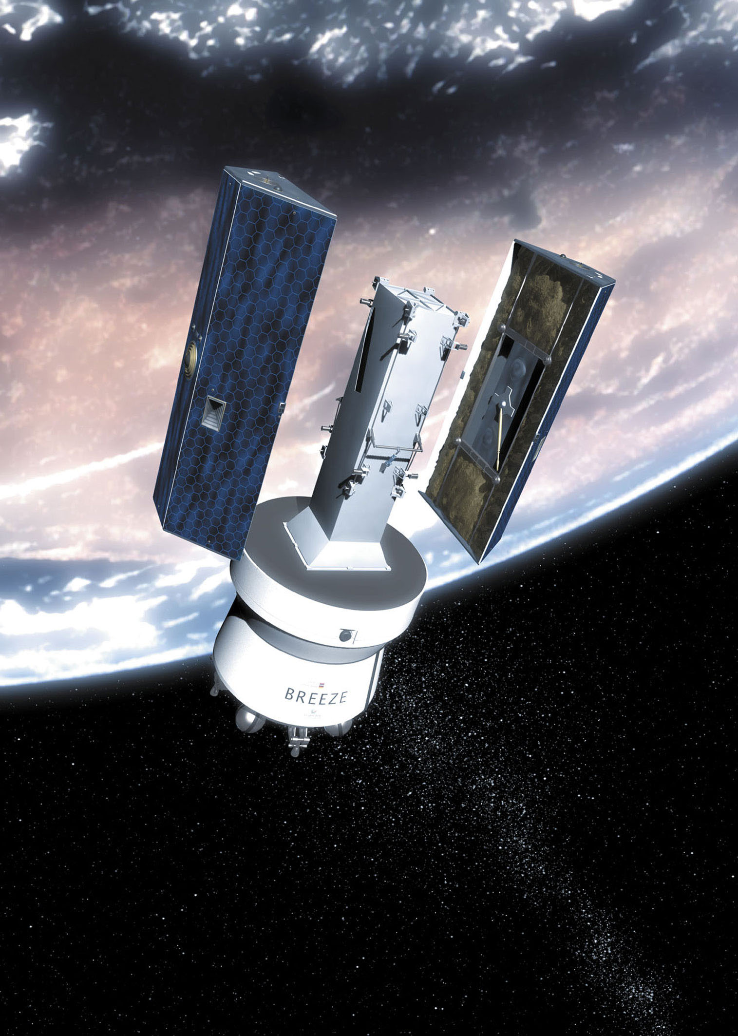 Twin GRACE spacecraft being deployed from Breeze