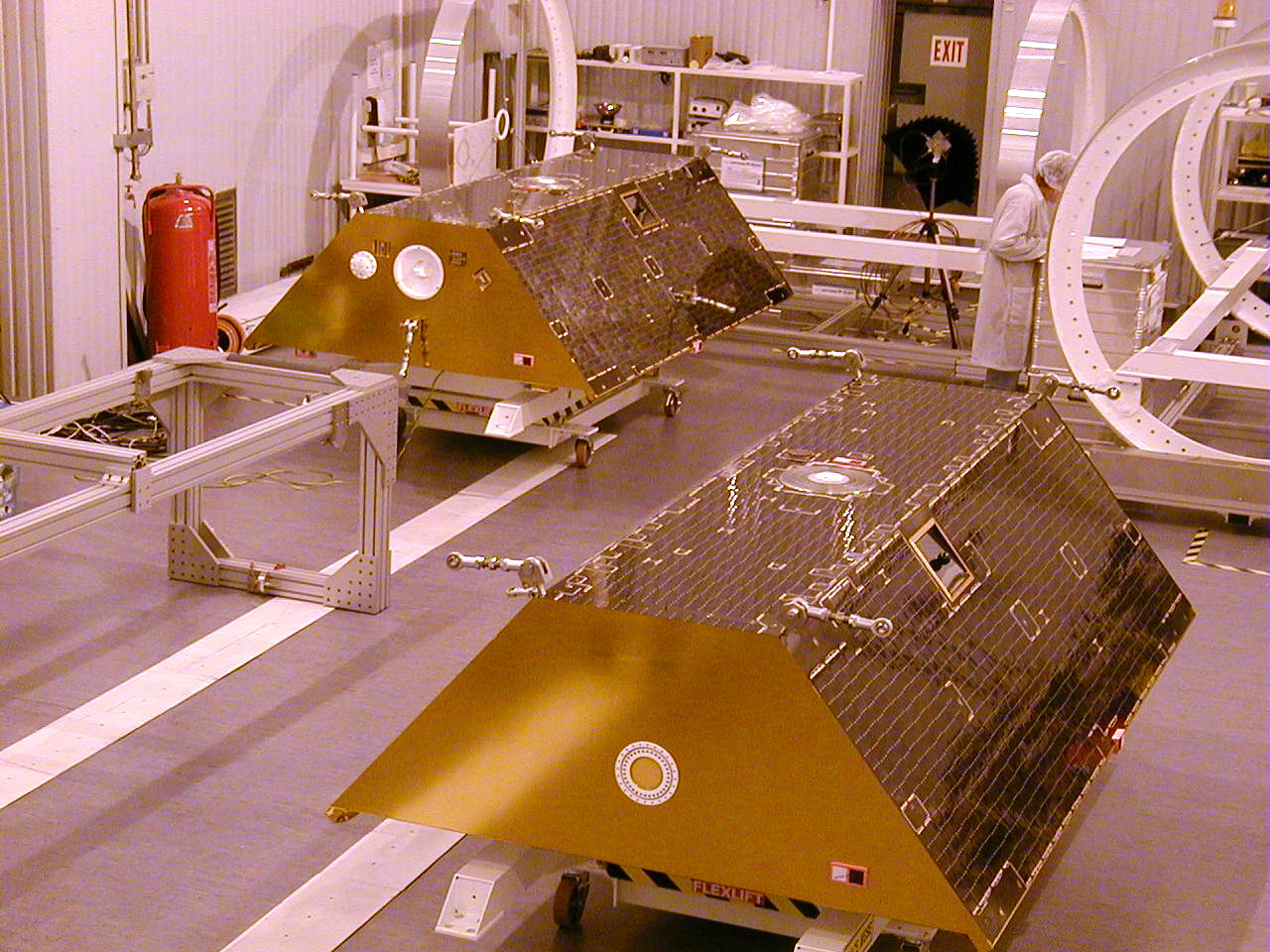 Two satellites are seen next to each other.