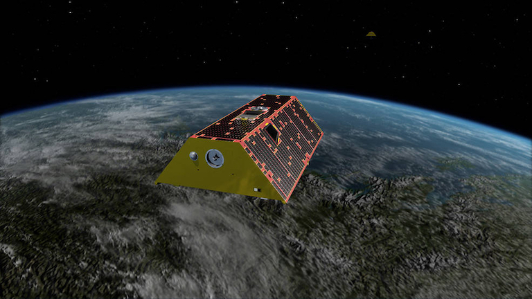 Illustration of the Gravity Recovery and Climate Experiment Follow-On (GRACE-FO) mission. GRACE-FO tracks the evolution of Earth's water cycle by monitoring changes in the distribution of mass on Earth. Credit: NASA/JPL-Caltech