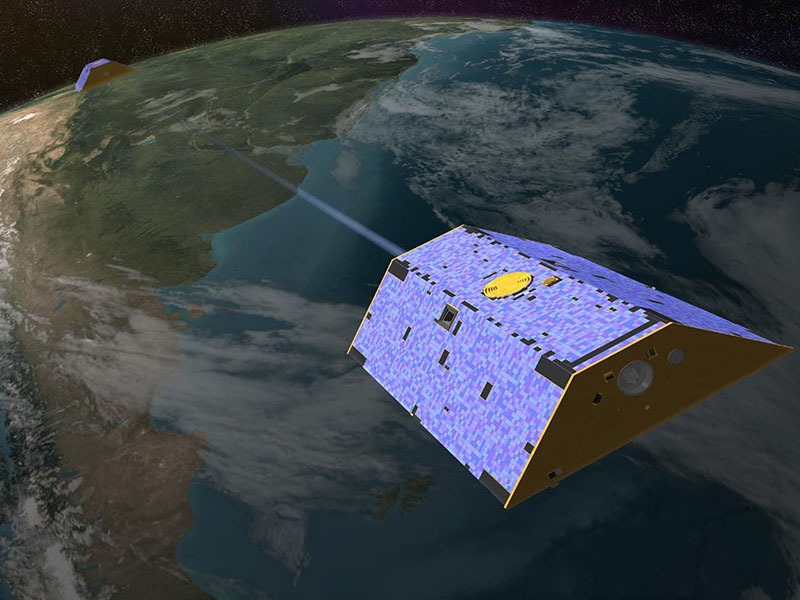 Artist's concept of the Gravity Recovery and Climate Experiment (GRACE) from December 2002.
