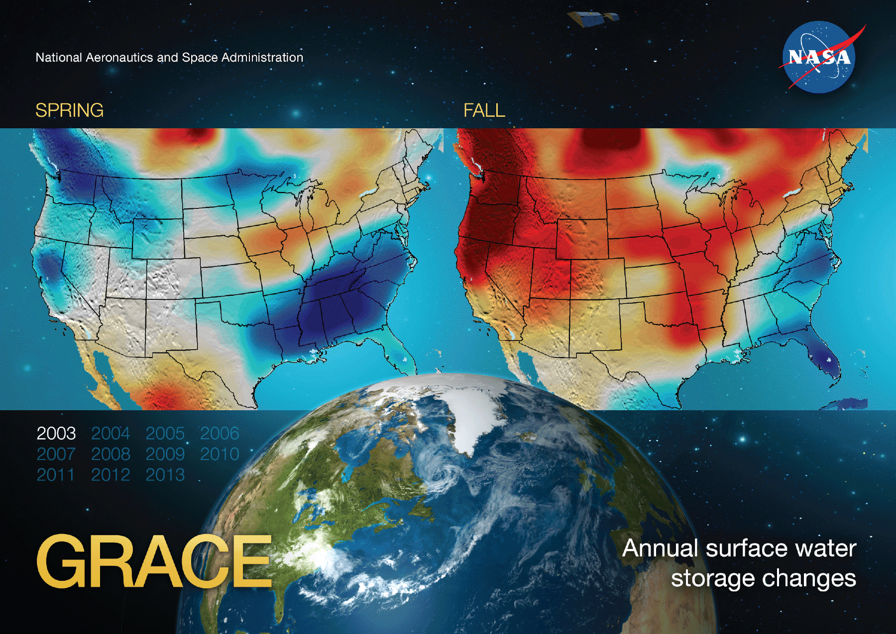 Annual water storage changes over the U.S. From GRACE
